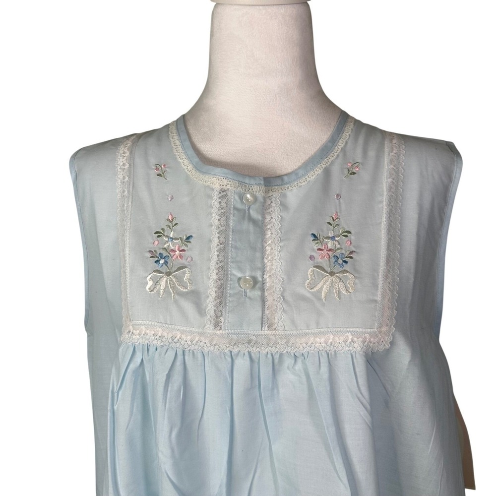 Vintage Barbizon Nightgown Blue Embroidered Cottagecore Prairie Midi NWT L - Picture 4 of 7